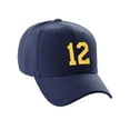 thumbnail image 1 of Daxton Structured Baseball Hat Cap Curved Visor Custom Team Number - Navy Hat, Gold 12, 1 of 4