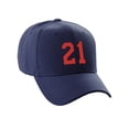 thumbnail image 1 of Daxton Structured Baseball Hat Cap Curved Visor Custom Team Number - Navy Hat, Red 21, 1 of 3