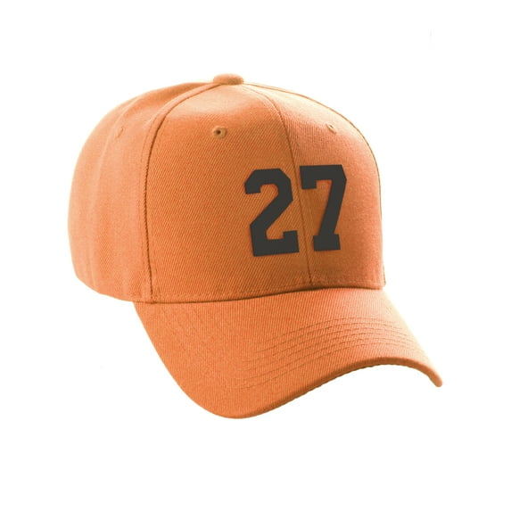 Daxton Structured Baseball Hat Cap Curved Visor Custom Team Number - Orange Hat, Black 27