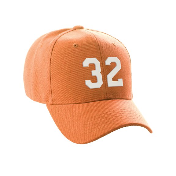 Daxton Structured Baseball Hat Cap Curved Visor Custom Team Number - Orange Hat,White 32