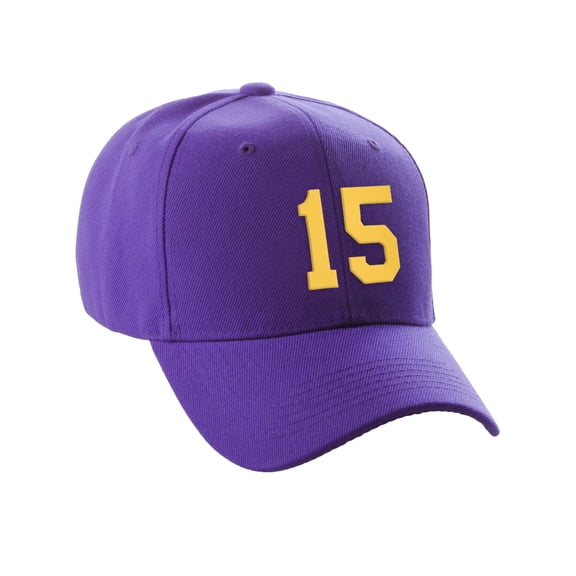 Daxton Structured Baseball Hat Cap Curved Visor Custom Team Number - Purple Hat, Gold 15