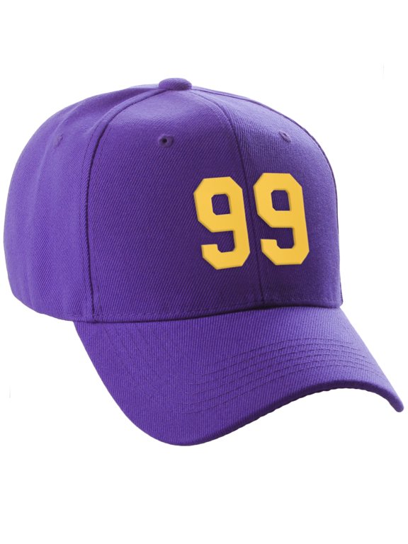 Structured Baseball Hat Cap Curved Visor Custom Team Number - Purple Hat, Gold99