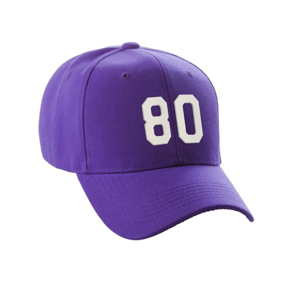 Daxton Structured Baseball Hat Cap Curved Visor Custom Team Number - Purple Hat,White 80