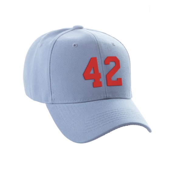 Daxton Structured Baseball Hat Cap Curved Visor Custom Team Number - Sky Hat, Red 42