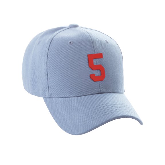 Daxton Structured Baseball Hat Cap Curved Visor Custom Team Number - Sky Hat, Red 5