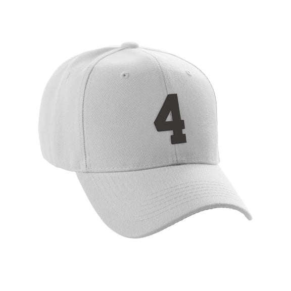 Daxton Structured Baseball Hat Cap Curved Visor Custom Team Number - White Hat, Black 4