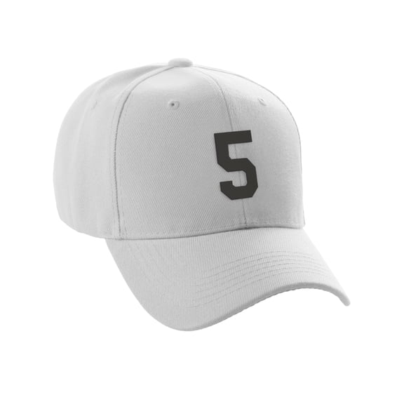 Daxton Structured Baseball Hat Cap Curved Visor Custom Team Number - White Hat, Black 5