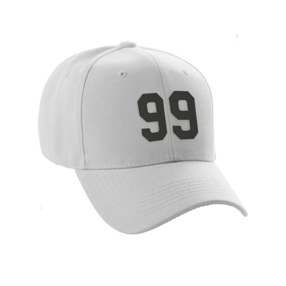 Daxton Structured Baseball Hat Cap Curved Visor Custom Team Number - White Hat, Black99