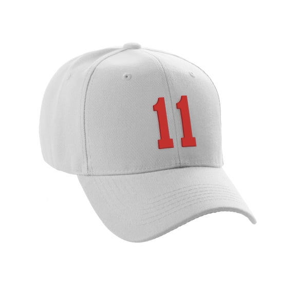 Daxton Structured Baseball Hat Cap Curved Visor Custom Team Number - White Hat, Red 11