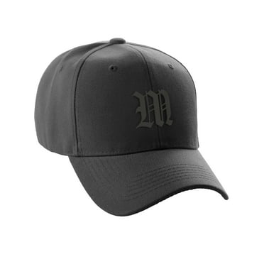Daxton Structured Baseball Hat Cap Curved Visor Old English Font Alphabet A to Z, Black Hat Black M