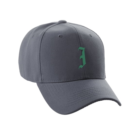 Daxton Structured Baseball Hat Cap Curved Visor Old English Font Alphabet A to Z, Charcoal Hat Green I