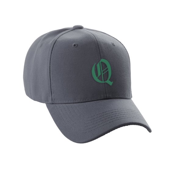 Daxton Structured Baseball Hat Cap Curved Visor Old English Font Charcoal Hat Green Q