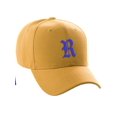 thumbnail image 1 of Daxton Structured Baseball Hat Curved Visor Old English Font, Gold Hat Royal R, 1 of 4