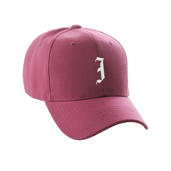 Daxton Structured Baseball Hat Cap Curved Visor Old English Font Alphabet A to Z, Hot Pink Hat White I