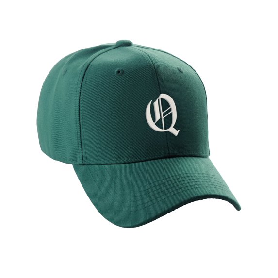 Daxton Structured Baseball Hat Curved Visor Old English Font, Hunter Hat White Q