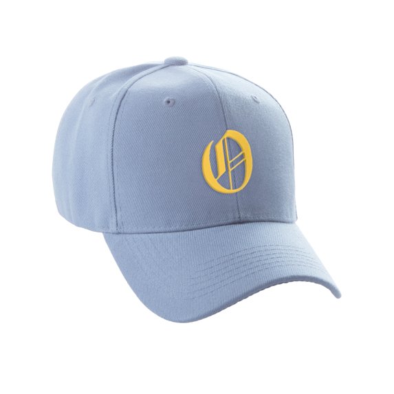 Daxton Structured Baseball Hat Cap Curved Visor Old English Font Alphabet A to Z, Light Blue Hat Gold O