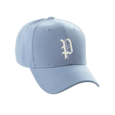 Daxton Structured Baseball Hat Cap Curved Visor Old English Font Alphabet A to Z, Light Blue Hat White P