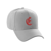 Daxton Structured Baseball Hat Cap Curved Visor Old English Font Light Grey Hat Red E