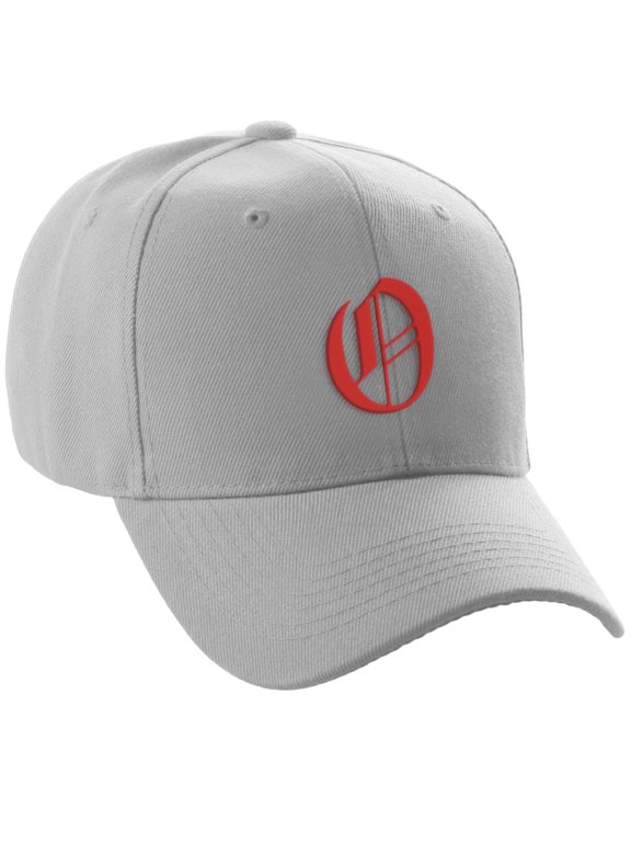 Structured Baseball Hat Cap Curved Visor Old English Font Light Grey Hat Red O