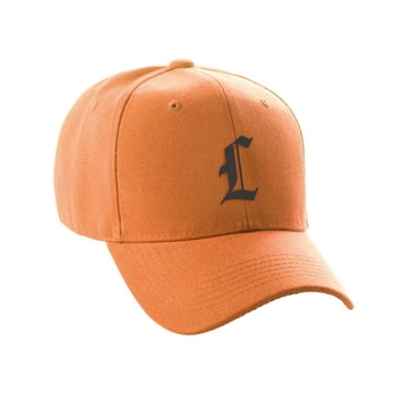 Daxton Structured Baseball Hat Cap Curved Visor Old English Font Alphabet A to Z, Orange Hat Black L