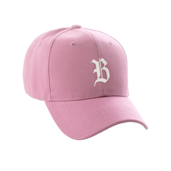 Daxton Structured Baseball Hat Cap Curved Visor Old English Font Pink Hat White B