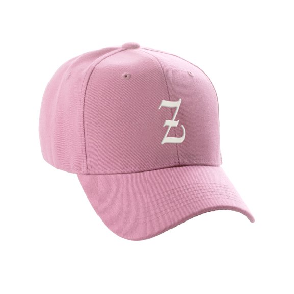 Daxton Structured Baseball Hat Cap Curved Visor Old English Font Alphabet A to Z, Pink Hat White Z