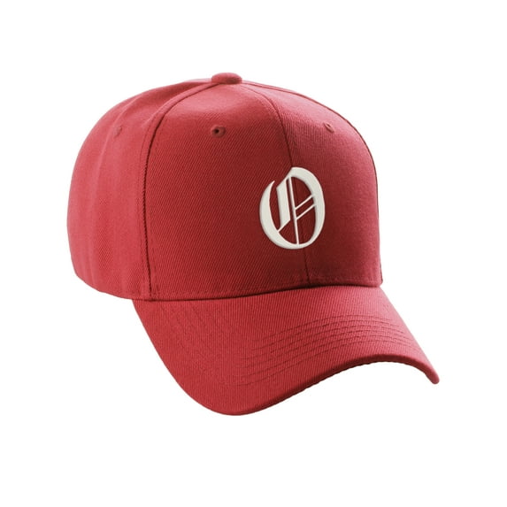 Daxton Structured Baseball Hat Cap Curved Visor Old English Font Alphabet A to Z, Red Hat White O