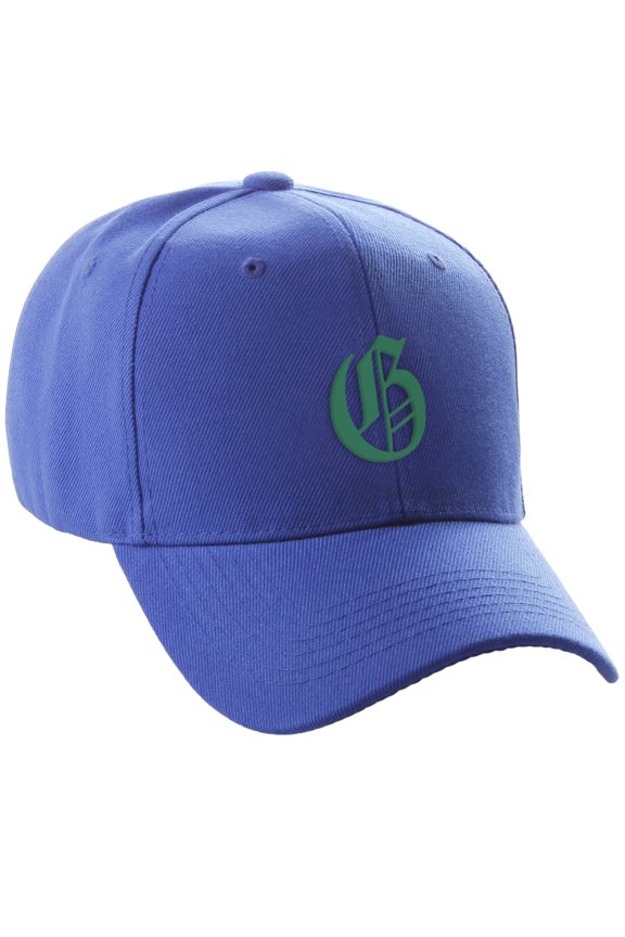 Structured Baseball Hat Cap Curved Visor Old English Font Royal Hat Green G