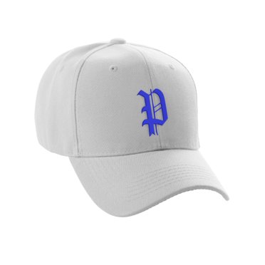Daxton Structured Baseball Hat Cap Curved Visor Old English Font Alphabet A to Z, White Hat Royal P