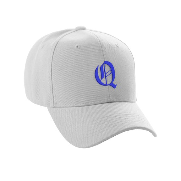 Daxton Structured Baseball Hat Cap Curved Visor Old English Font Alphabet A to Z, White Hat Royal Q