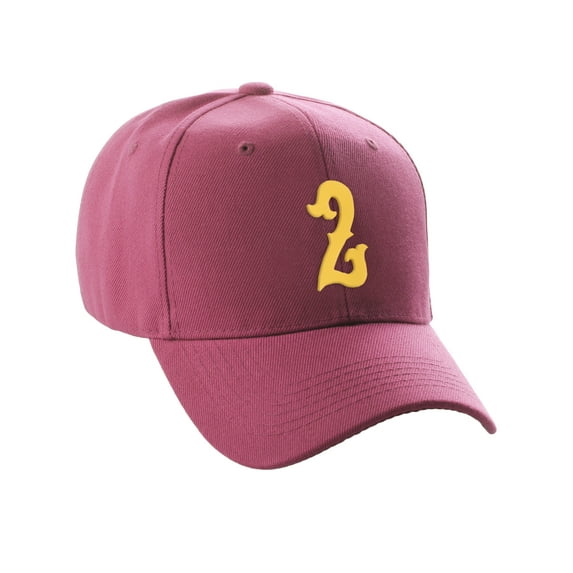 Daxton Structured Baseball Hat Cap Curved Visor Vintage Custom Number, Hot Pink Hat, Gold Number 2