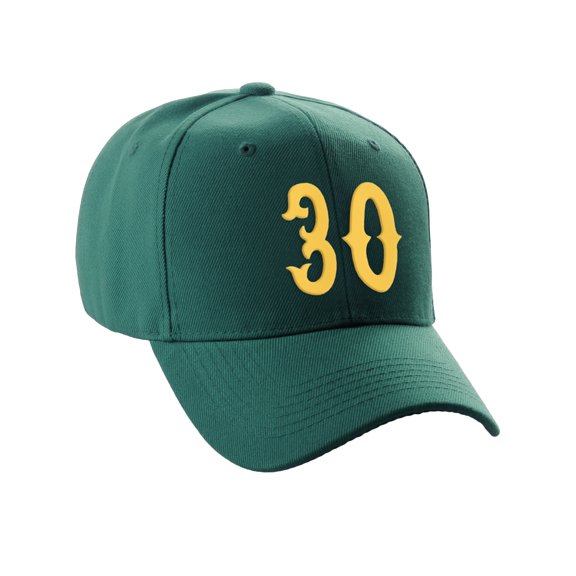 Daxton Structured Baseball Hat Cap Curved Visor Vintage Custom Number, Hunter Hat, Gold Number 30