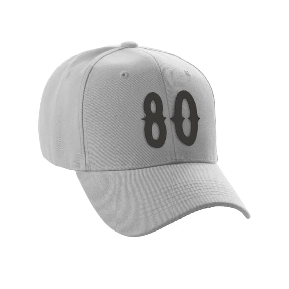 Daxton Structured Baseball Hat Cap Curved Visor Vintage Custom Number, Light Grey Hat, Black Number 80
