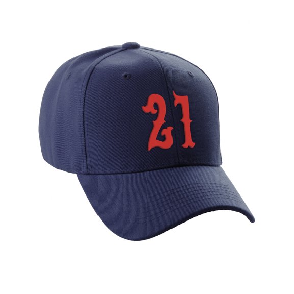 Daxton Structured Baseball Hat Cap Curved Visor Vintage Custom Number, Navy Hat, Red Number 21