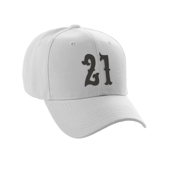 Daxton Structured Baseball Hat Cap Curved Visor Vintage Custom Number, White Hat, Black Number 21