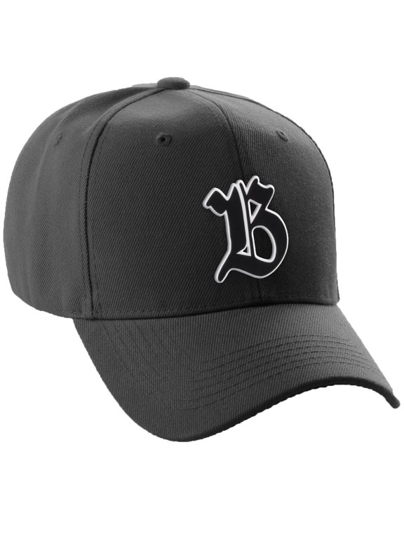 Structured Baseball Hat Cap Old English A to Z Letter Number Initial-Black, Letter B