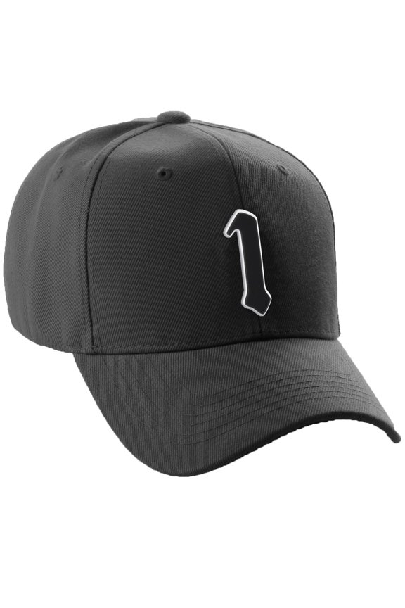 Structured Baseball Hat Cap Old English A to Z Letter Number Initial-Black, Number 1