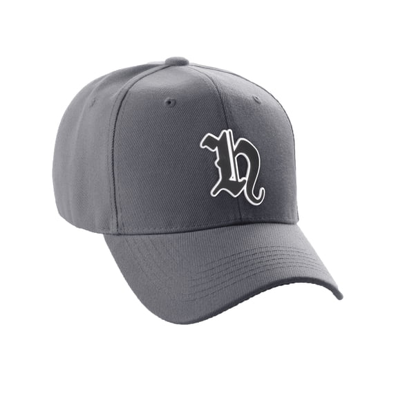 Daxton Structured Baseball Hat Cap Old English A to Z Letter Number Initial-Charcoal, Letter H