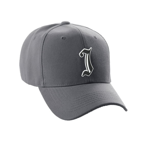 Daxton Structured Baseball Hat Cap Old English A to Z Letter Number Initial-Charcoal, Letter J