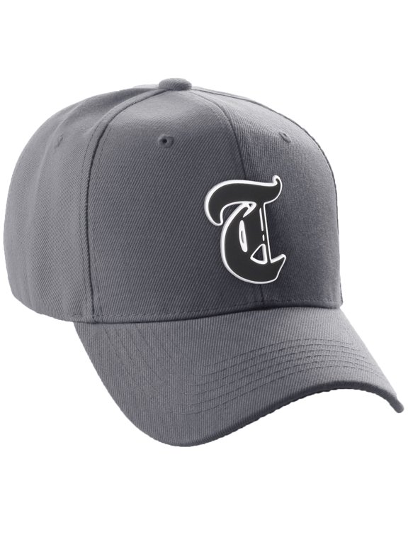 Structured Baseball Hat Cap Old English A to Z Letter Number Initial-Charcoal, Letter T