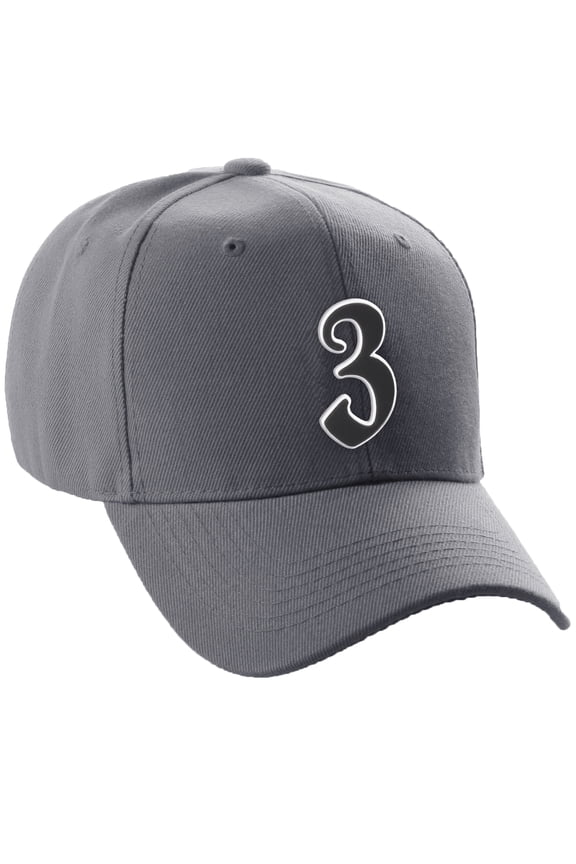Structured Baseball Hat Cap Old English A to Z Letter Number Initial-Charcoal, Number 3