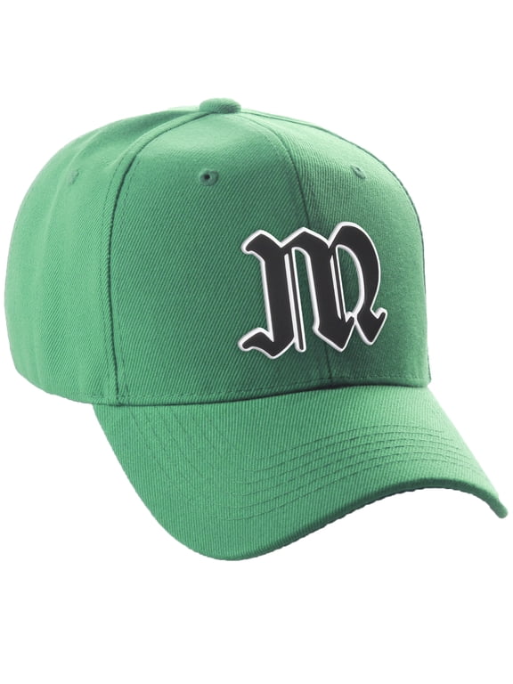Structured Baseball Hat Cap Old English A to Z Letter Number Initial-Kelly, Letter M