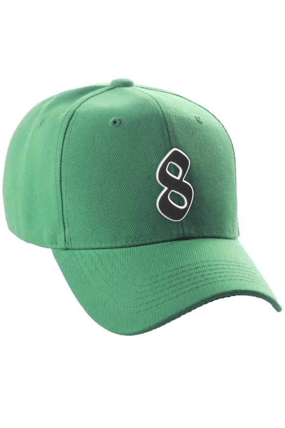 Structured Baseball Hat Cap Old English A to Z Letter Number Initial-Kelly, Number 8