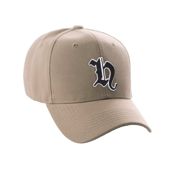 Daxton Structured Baseball Hat Cap Old English A to Z Letter Number Initial-Khaki, Letter H