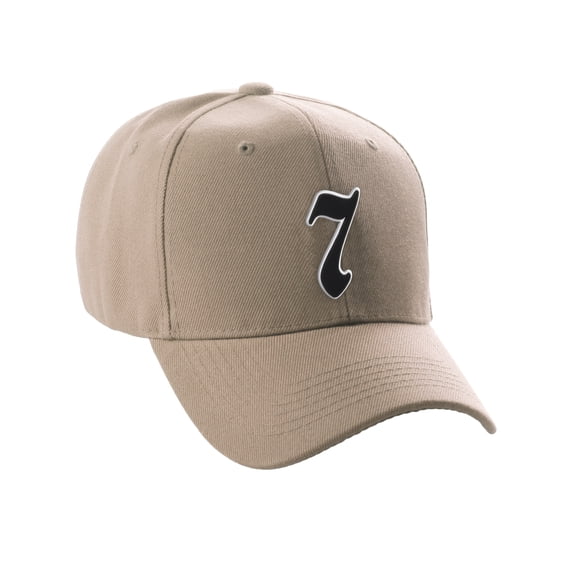 Daxton Structured Baseball Hat Cap Old English A to Z Letter Number Initial-Khaki, Number 7