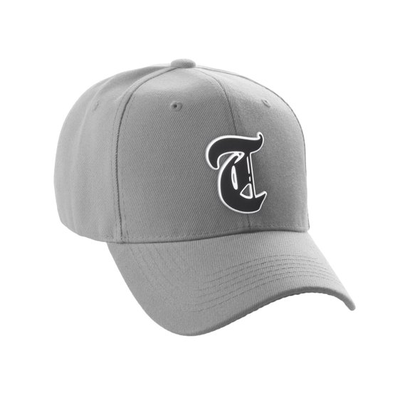 Daxton Structured Baseball Hat Cap Old English A to Z Letter Number Initial-Light Grey, Letter T