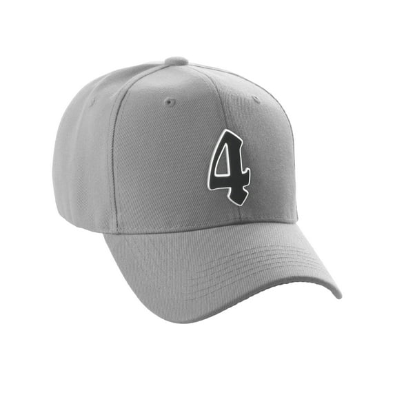 Daxton Structured Baseball Hat Cap Old English A to Z Letter Number Initial-Light Grey, Number 4