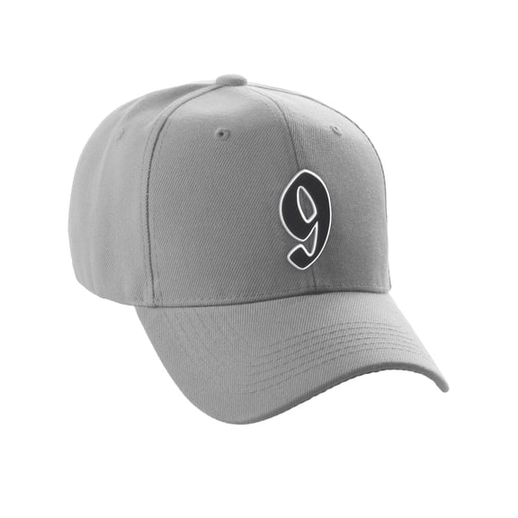 Daxton Structured Baseball Hat Cap Old English A to Z Letter Number Initial-Light Grey, Number 9