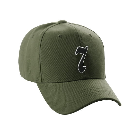 Daxton Structured Baseball Hat Cap Old English A to Z Letter Number Initial-Olive, Number 7