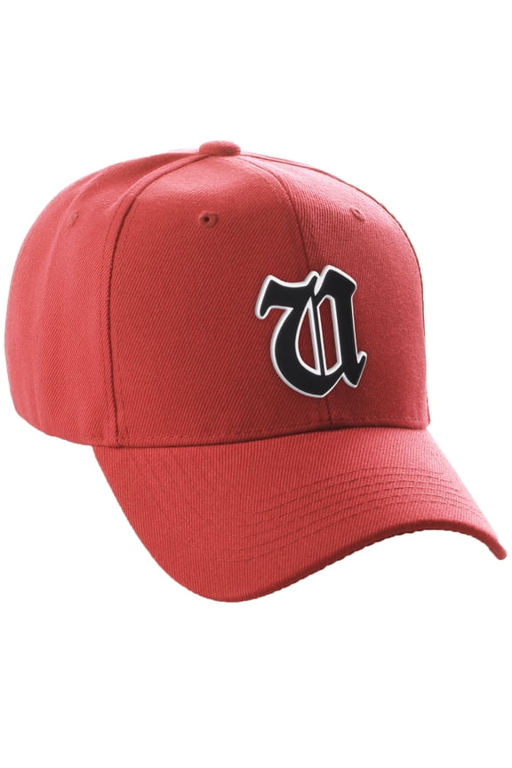 Structured Baseball Hat Cap Old English A to Z Letter Number Initial-Red, Letter U